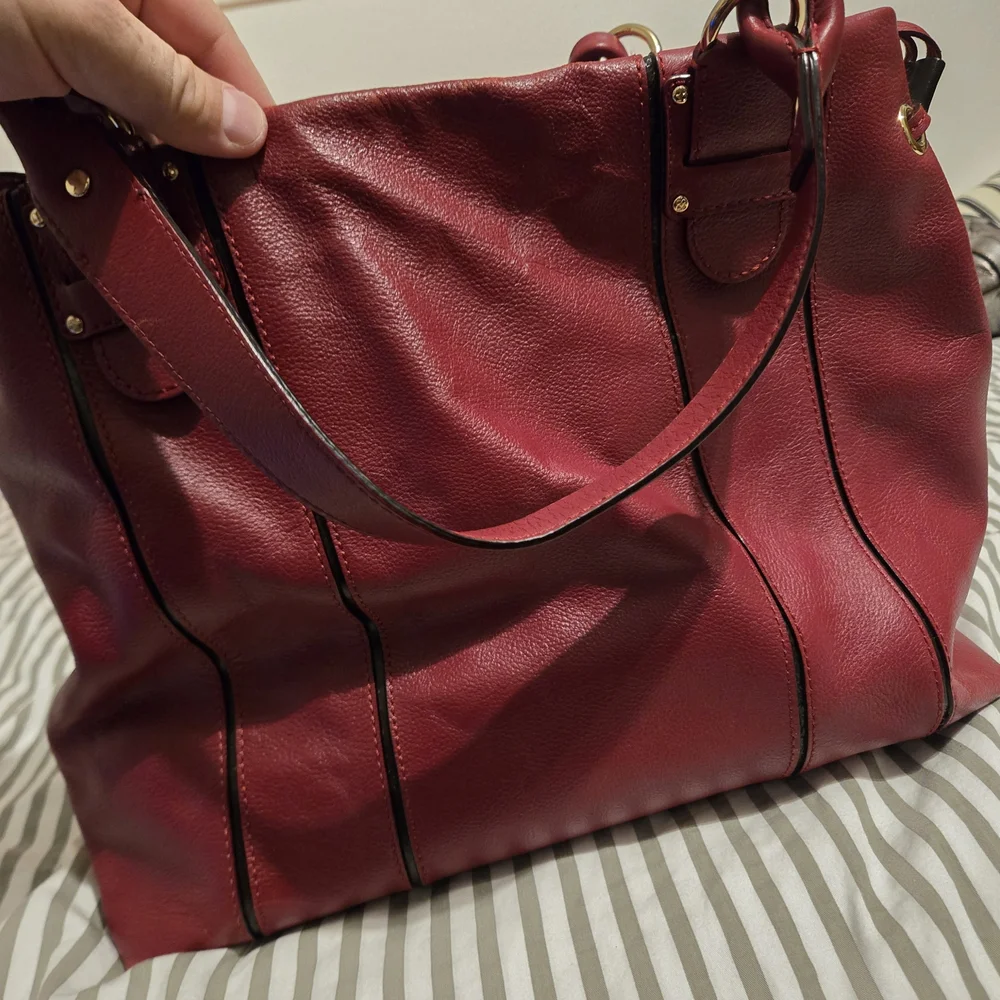Authentic Kate Spade Red Leather Tote Bag With Leopard Print‎ Interior